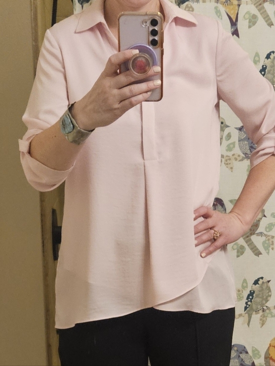 Renuar Tops - Renuar Airflow Blouse XS | Ballerina Pale Pink Hi-Low Top Lightweight 3/4 Sleeve